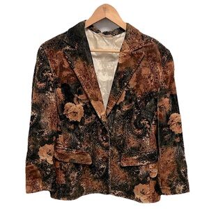 Vintage Y2K Women’s Corduroy Blazer Jacket Sz Medium FLORAL Rustic FALL Office
